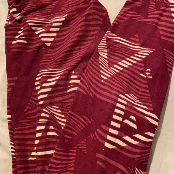 Lularoe OS Maroon and Cream Leggings - Picture 2 of 2